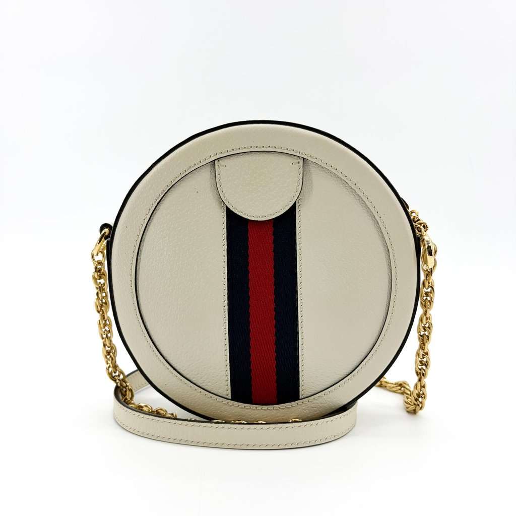Gucci Ophidia Round Mini Shoulder Bag White Gold Leather Good - Inside View