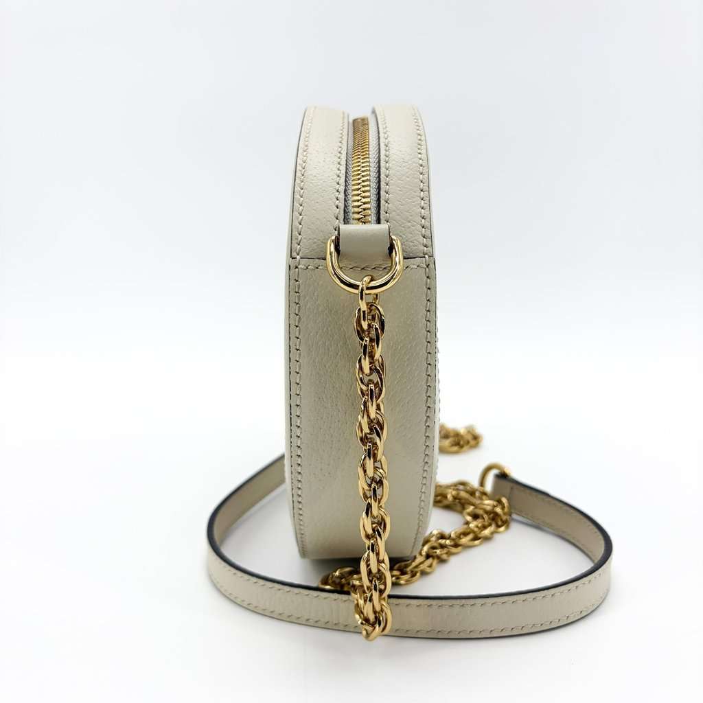 Gucci Ophidia Round Mini Shoulder Bag White Gold Leather Good - Model View