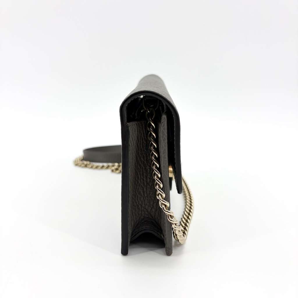Gucci Interlocking G Chain Shoulder Bag Dark Gray Gold Leather Fair - Box View
