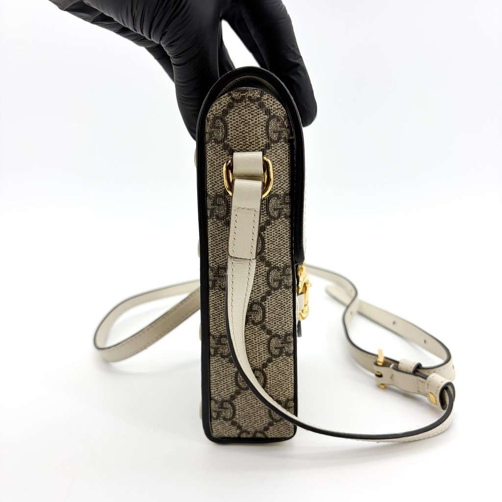 Gucci Horsebit 1955 Mini Bag GG Supreme White Beige Canvas Good - Box View