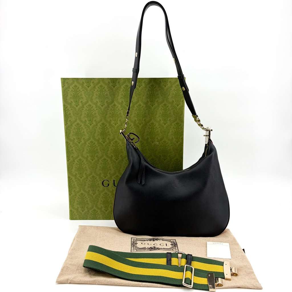 Gucci Attache Black Shoulder Bag Black Leather Good - Back View
