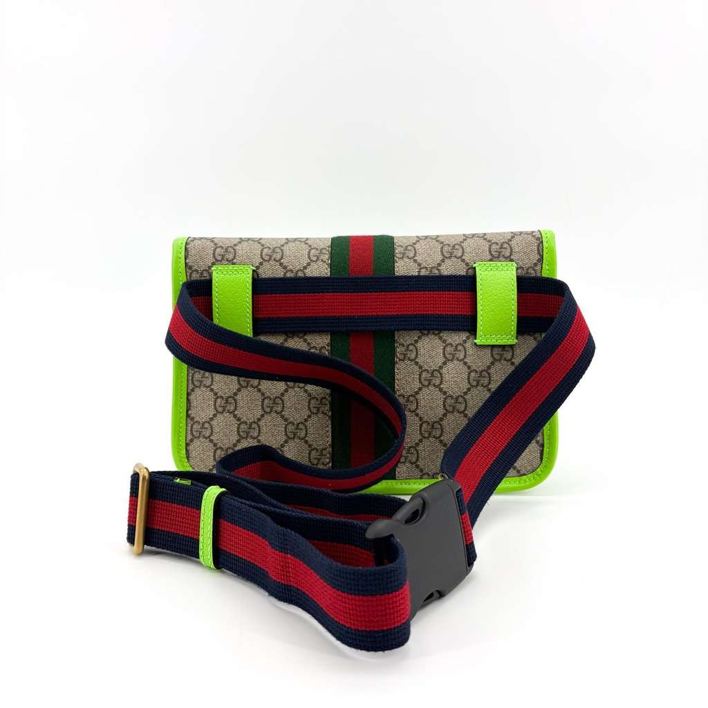 Gucci Ophidia GG Supreme Neon Green Belt Bag Beige Canvas Very good - Inside View