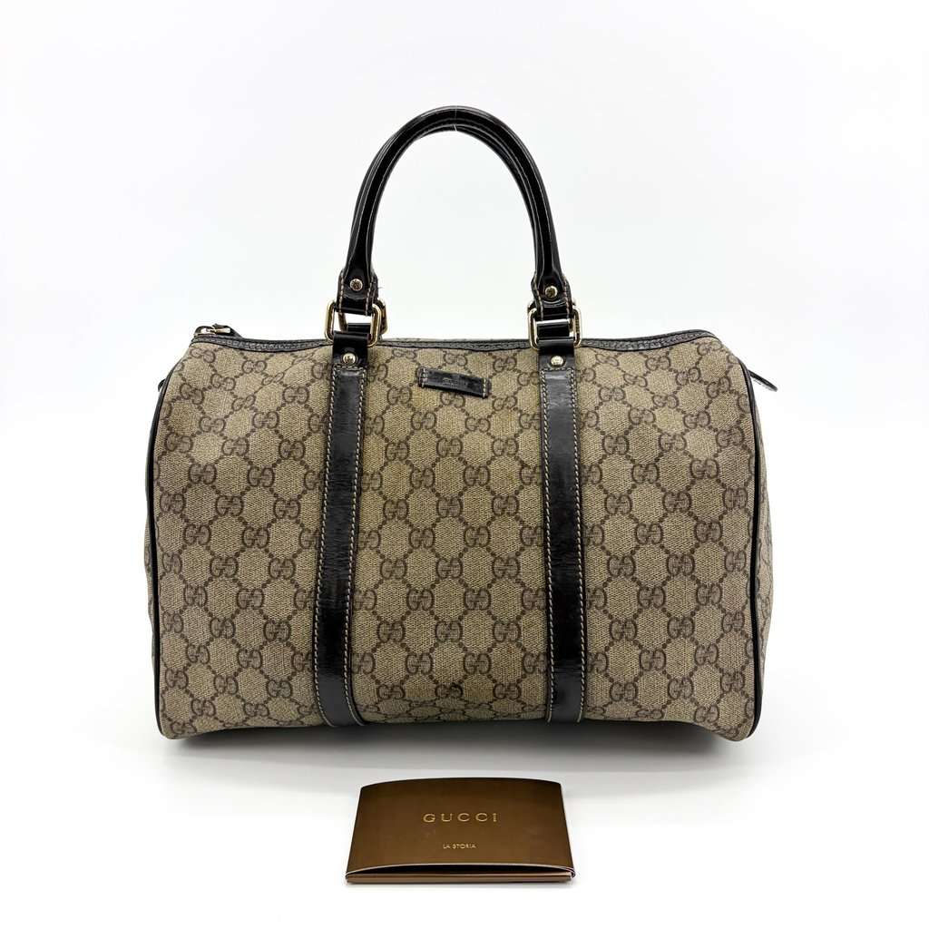 Gucci GG Supreme Joy Boston Bag Brown Black Beige Canvas Good - Back View
