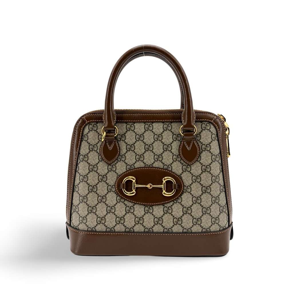 Gucci Horsebit 1955 Small Top Handle Bag Brown Beige Canvas Very good - Front View