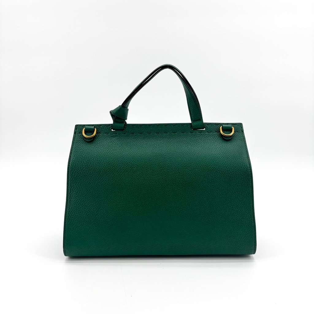 Gucci Double G Medium Top Handle Bag Emerald Green Gold Leather Good - Inside View