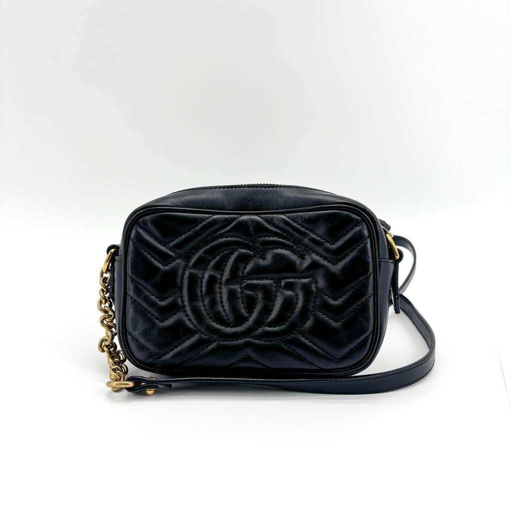 Gucci GG Marmont Small Matelasse Shoulder Bag Black Black Leather Fair - Back View