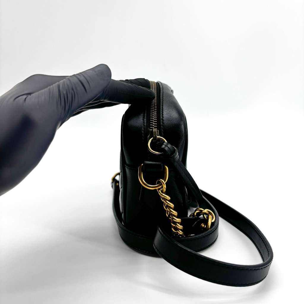 Gucci GG Marmont Small Matelasse Shoulder Bag Black Black Leather Fair - Model View