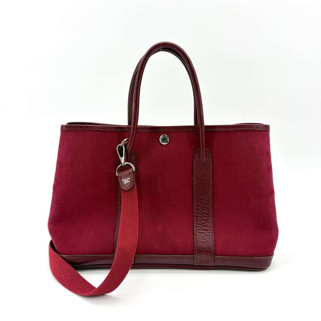 Hermès Garden Party 30 TPM Bordeaux Canvas Leather Burgundy Canvas Fair - Back View