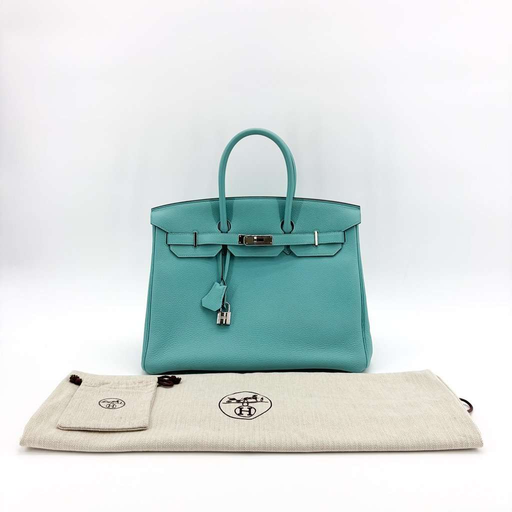 Hermès Birkin 35 Togo Silver Turquoise Silver Leather Very good - Back View