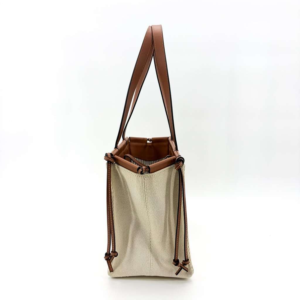 Loewe Small Cushion Tote Bag Ecru Tan Beige Canvas Good - Model View