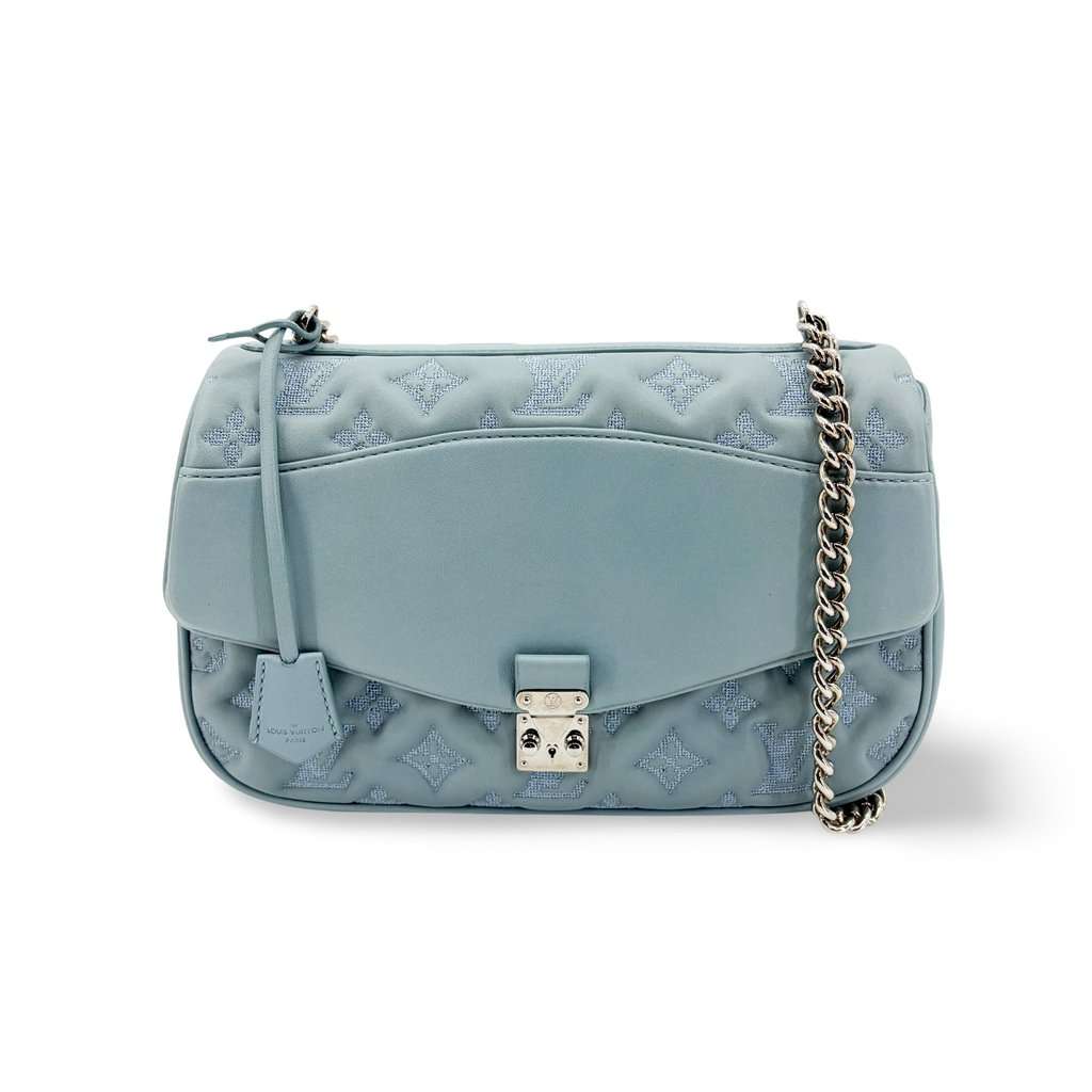 Louis Vuitton Monogram Quilted Marceau Sky Blue Silver Hardware Silver Leather Good - Front View