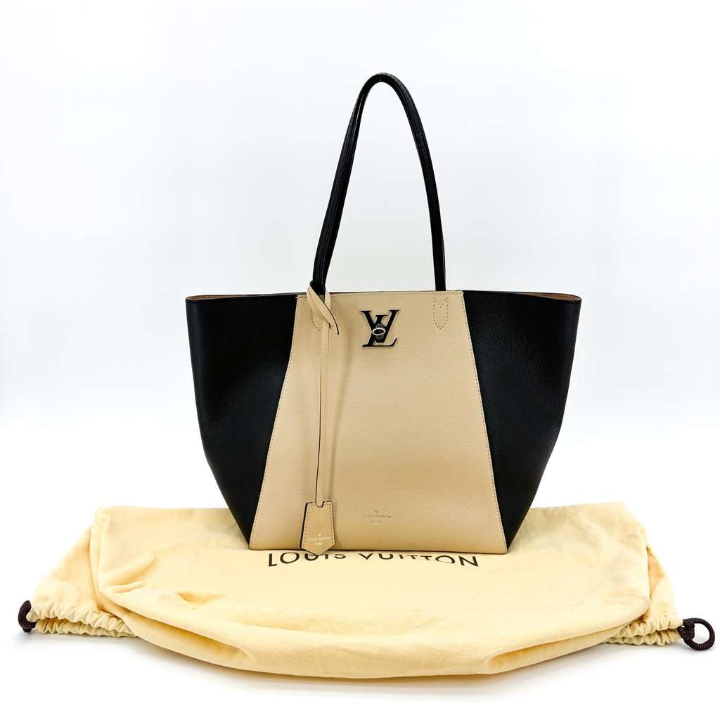 Louis Vuitton Lockme Shopper Black Beige Beige Leather Good - Back View