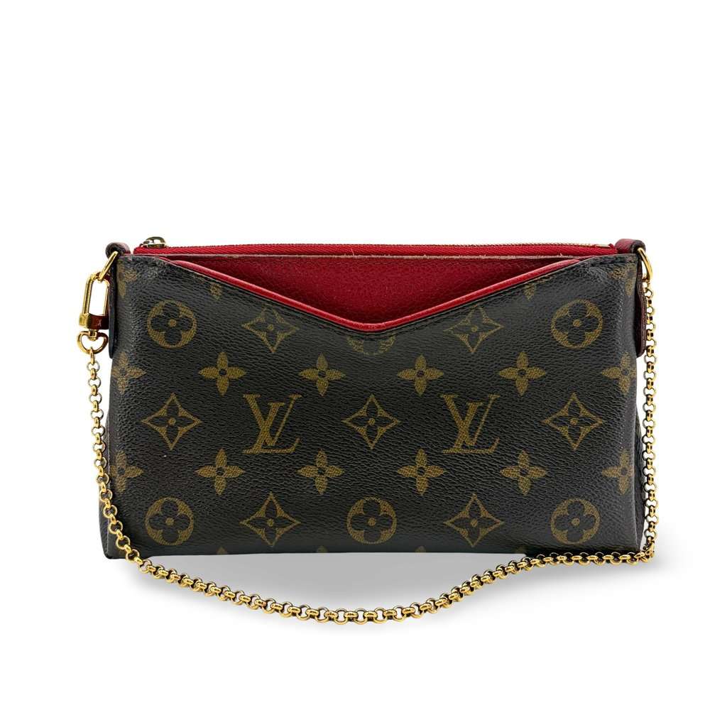 Louis Vuitton Monogram Pallas Clutch Series Brown Canvas Good - Front View