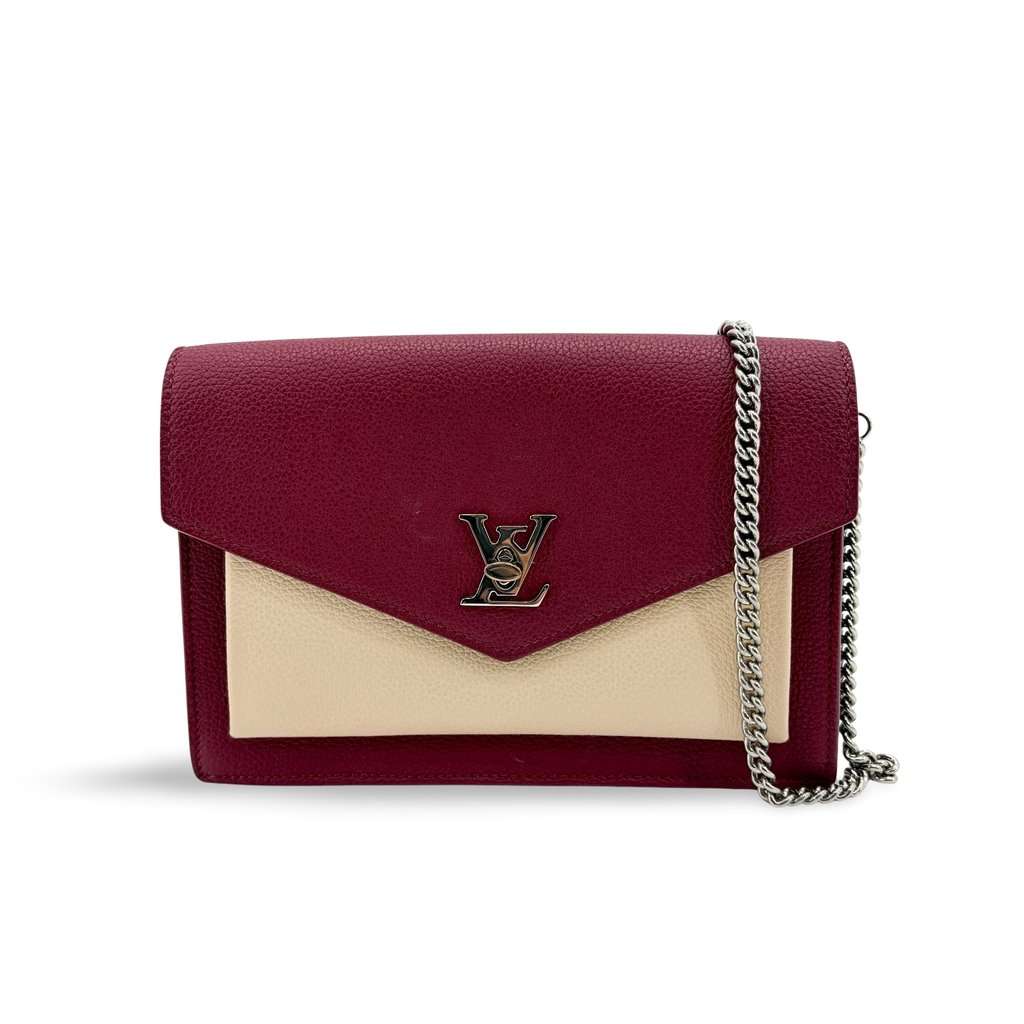 Louis Vuitton My Lock Me Chain Bag Burgundy Beige Beige Leather Good - Front View