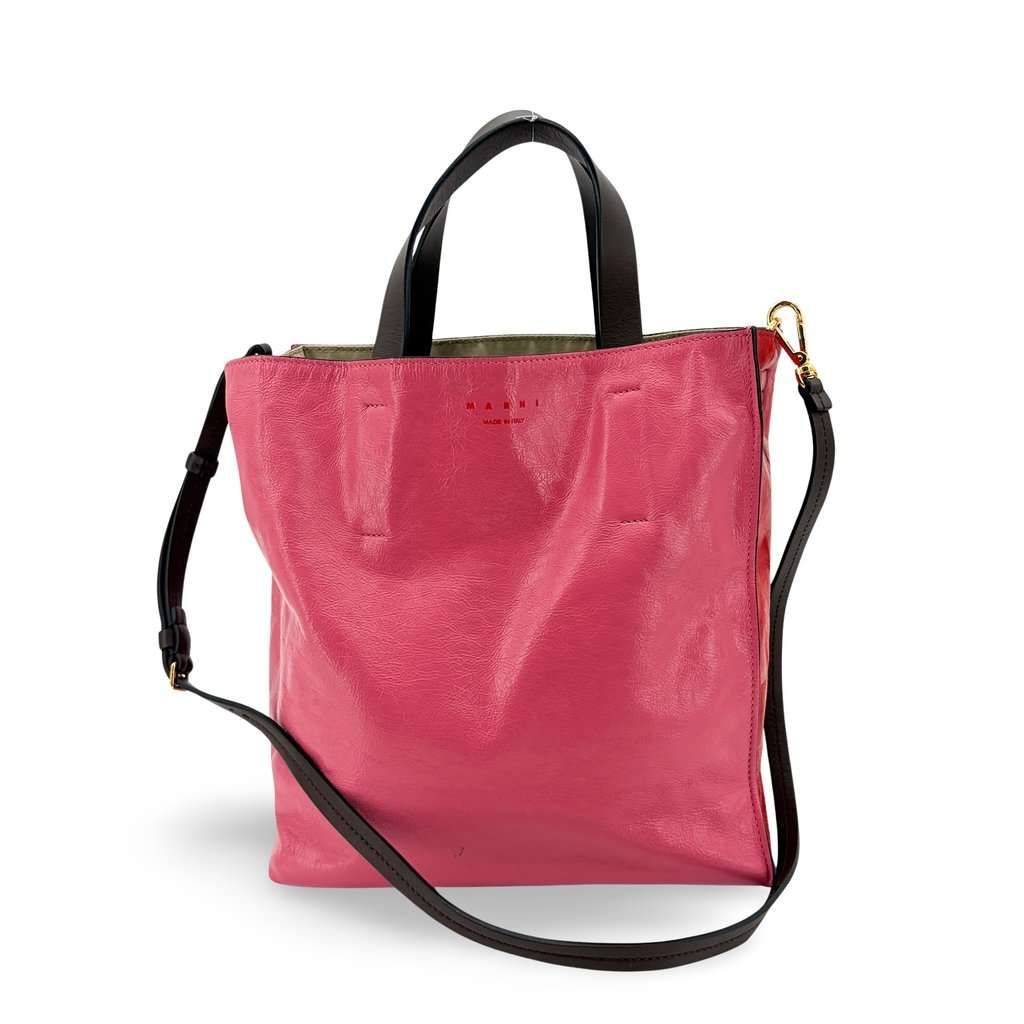 Marni Museo Soft Tote Bag Small Pink Black Black Leather Good - Front View