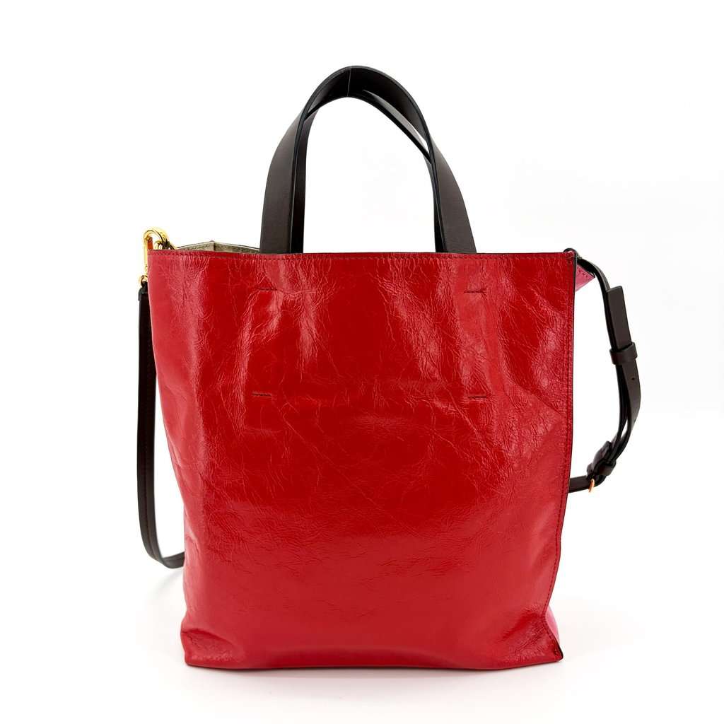 Marni Museo Soft Tote Bag Small Pink Black Black Leather Good - Back View
