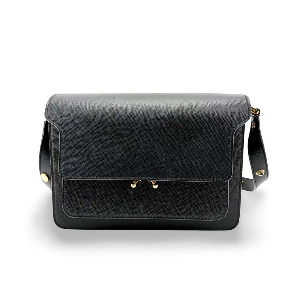 Marni Medium Trunk Bag Saffiano Black Black Leather Good - Front View
