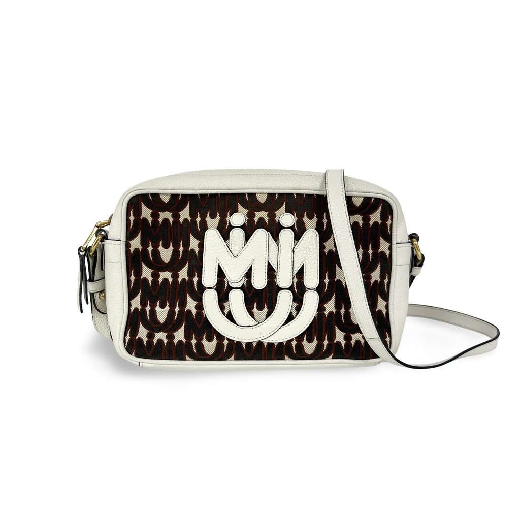 Miu Miu Logo print jacquard and leather shoulder bag Red Jacquard Good - Front View