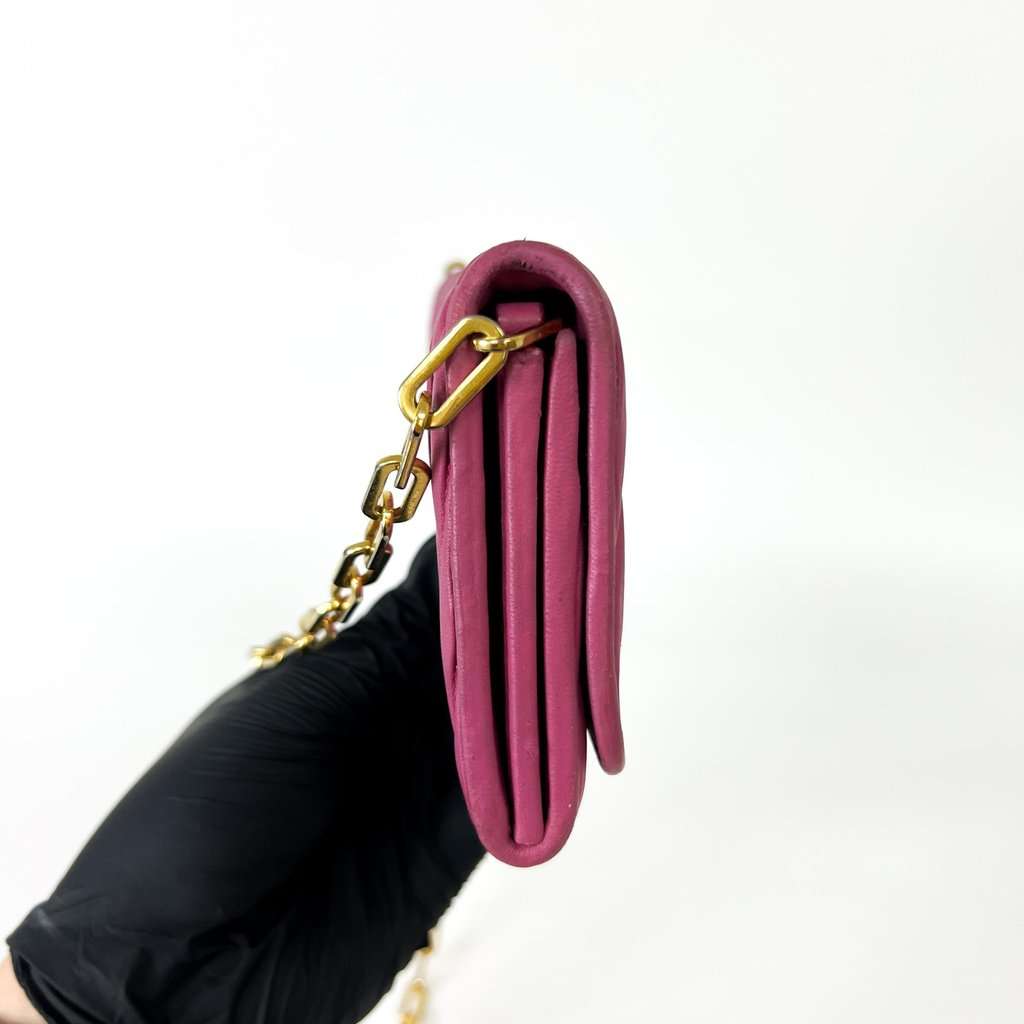 Miu Miu Matelassé Chain Shoulder Bag Pink Gold Hardware Pink Leather Good - Inside View