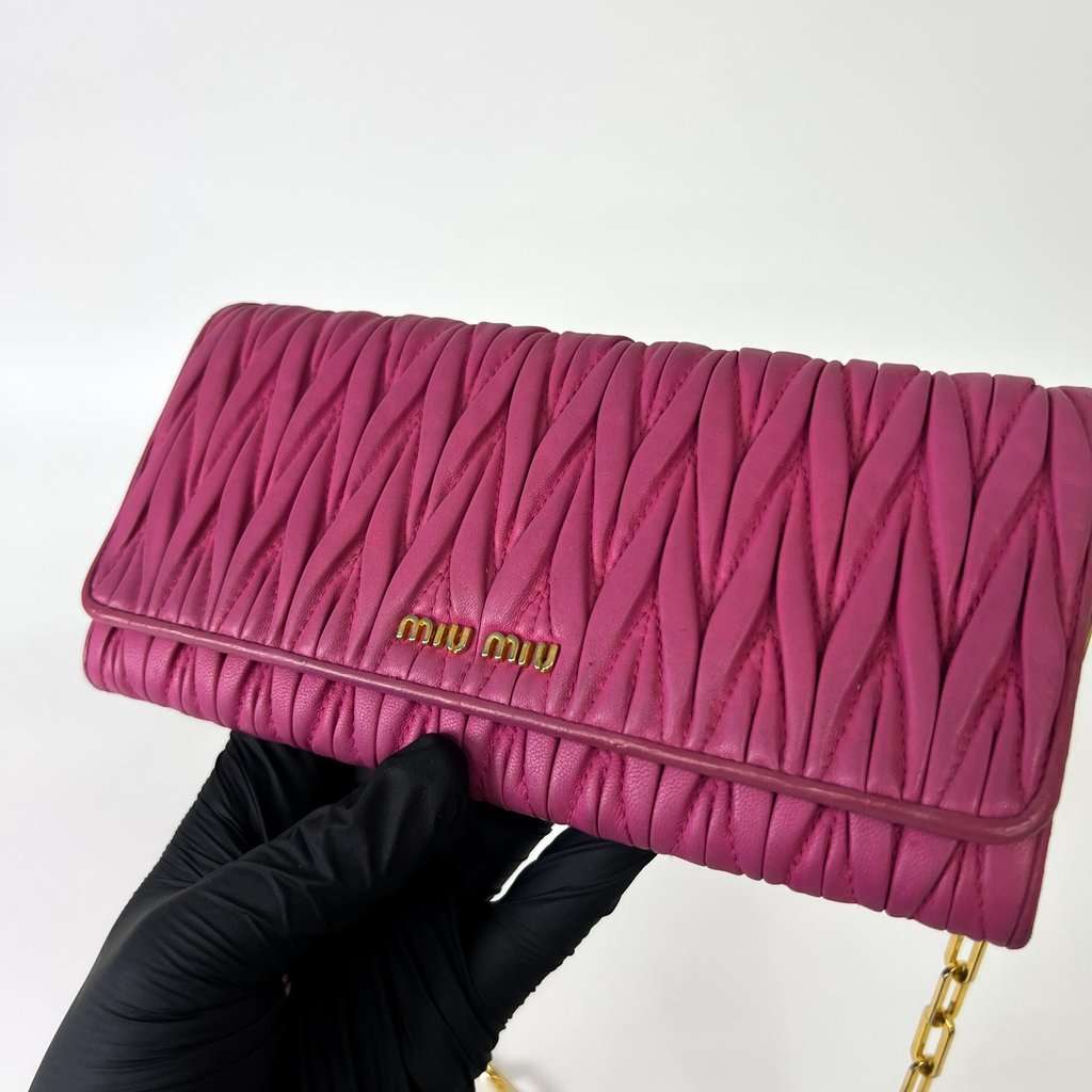Miu Miu Matelassé Chain Shoulder Bag Pink Gold Hardware Pink Leather Good - Box View