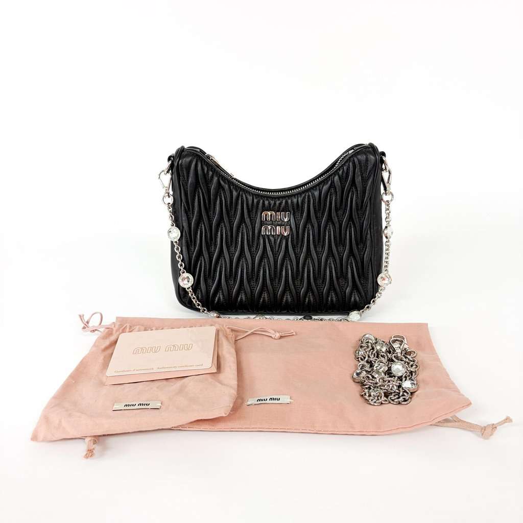 Miu Miu Matelassé Napa Leather Hobo Bag Black MultiColor Leather Very good - Back View