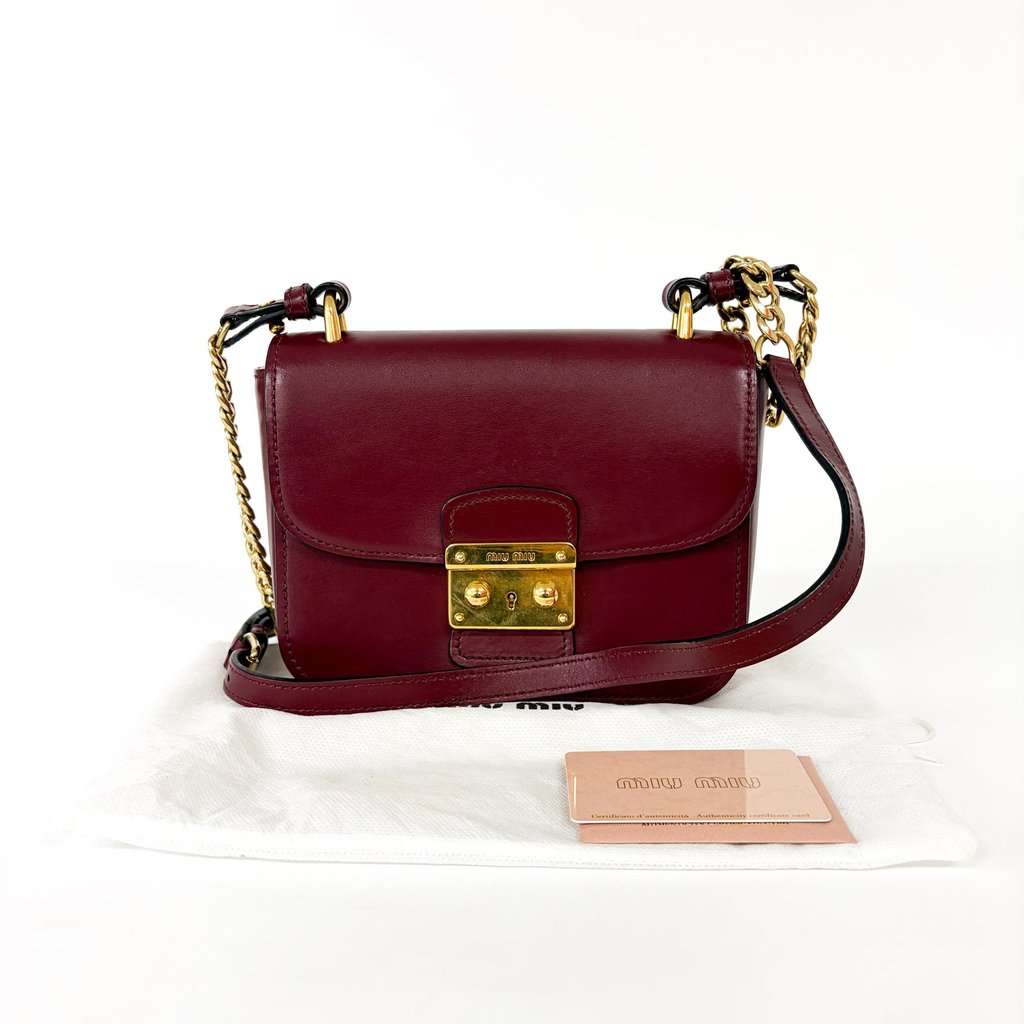 Miu Miu Madras leather shoulder bag in burgundy with gold hardware MultiColor Leather Good - Back View