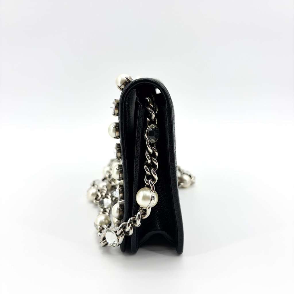 Miu Miu Madras Leather Crystal Pearl Shoulder Bag Black Silver MultiColor Leather Good - Inside View