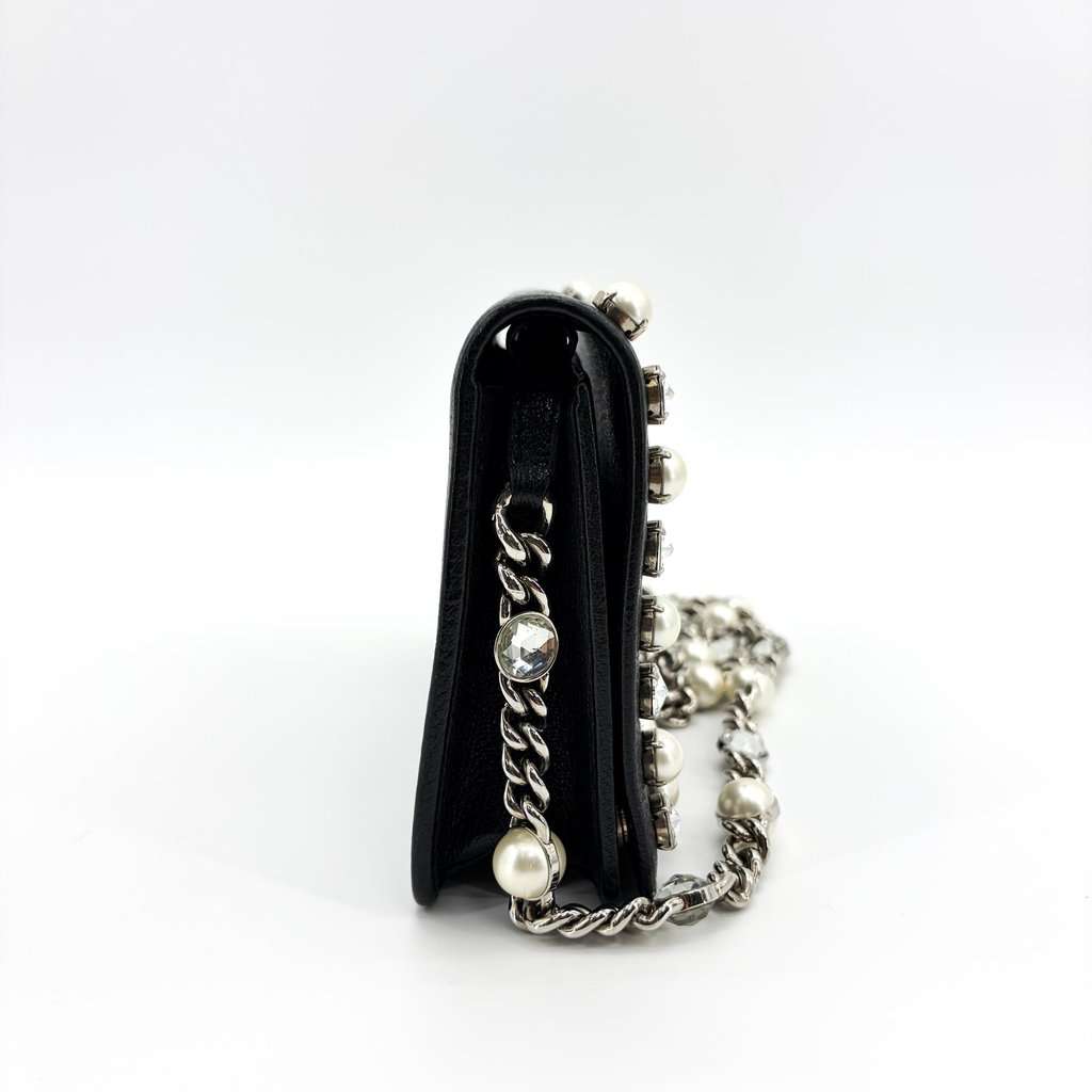 Miu Miu Madras Leather Crystal Pearl Shoulder Bag Black Silver MultiColor Leather Good - Model View