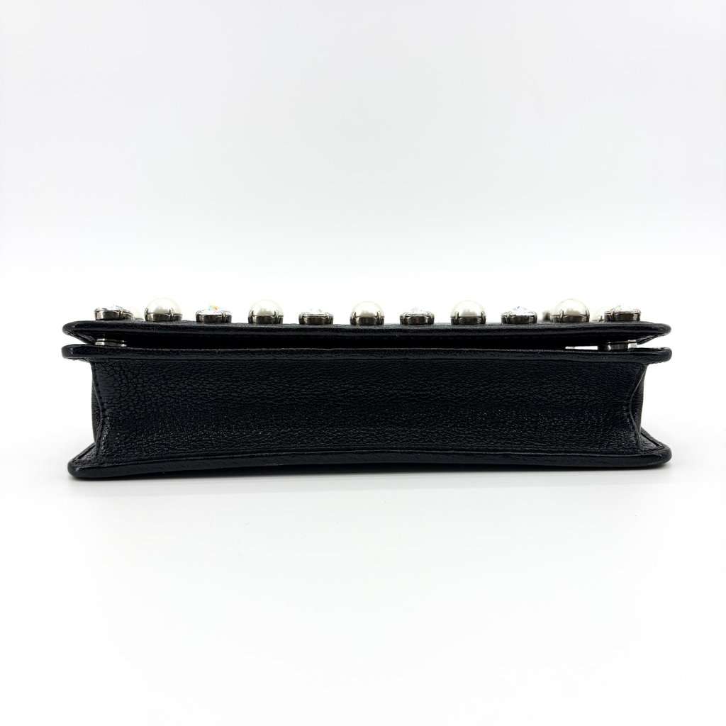 Miu Miu Madras Leather Crystal Pearl Shoulder Bag Black Silver MultiColor Leather Good - Box View