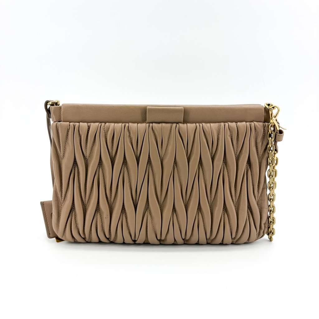 Miu Miu Matelassé Napa leather shoulder bag cameo Beige Leather Very good - Back View
