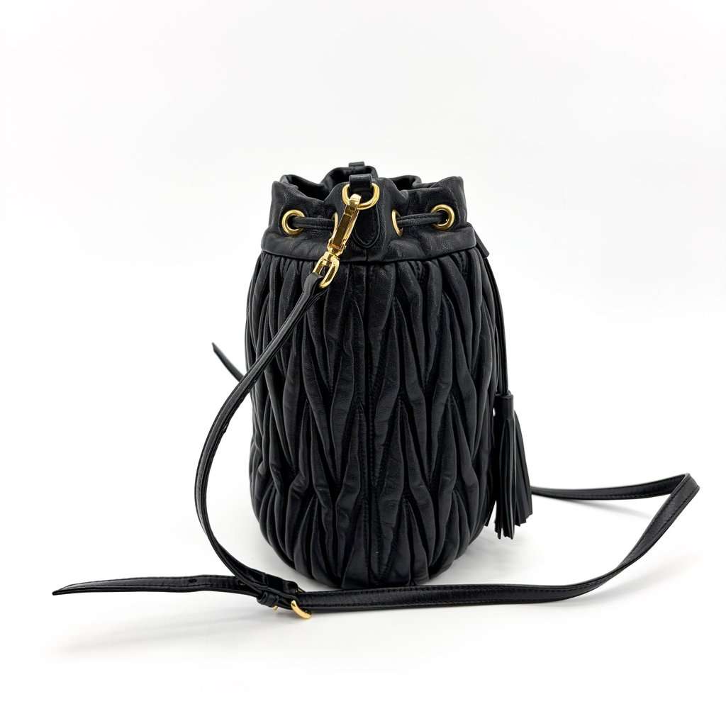Miu Miu Matelassé Napa Leather Bucket Bag Black Black Leather Very good - Box View