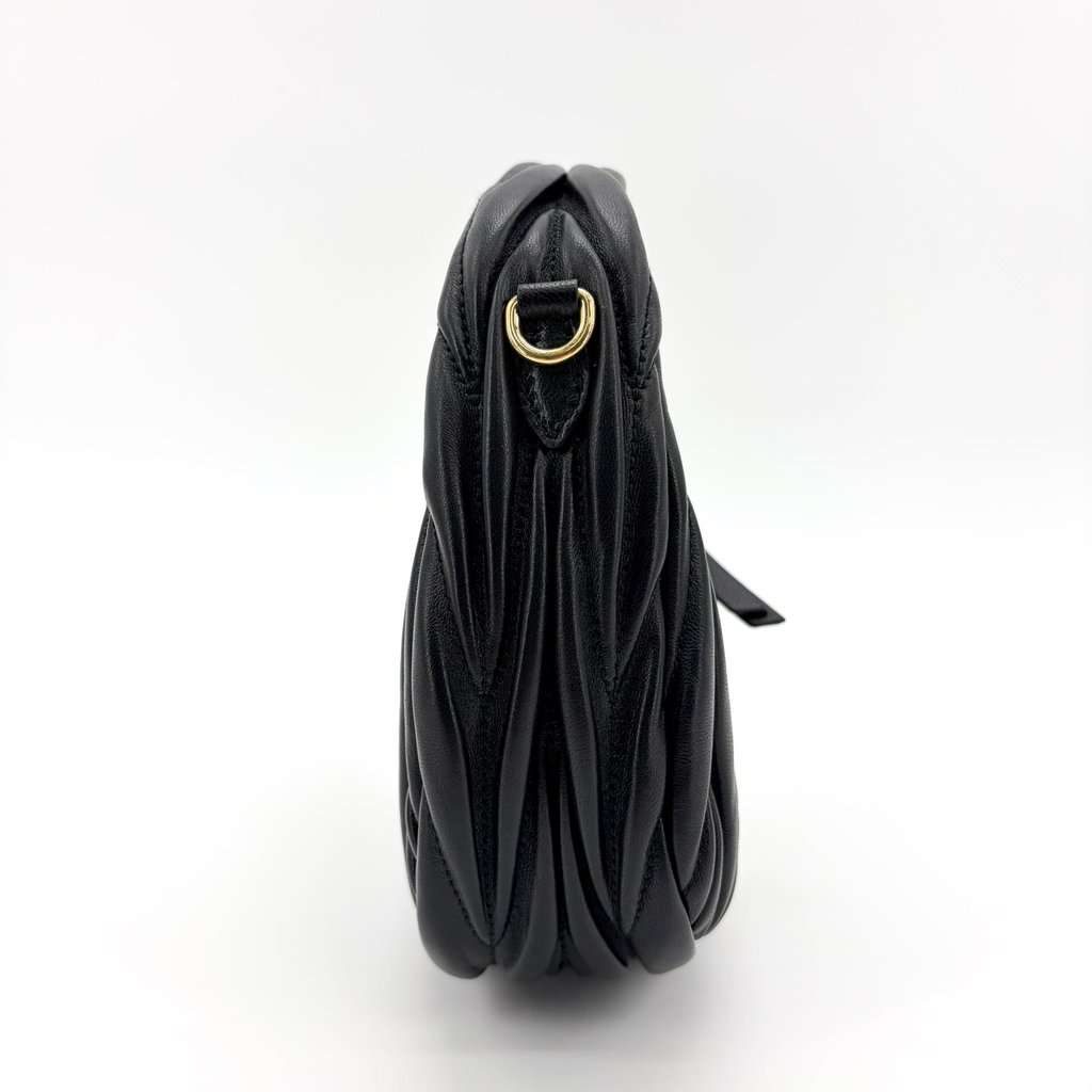 Miu Miu Wander Matelassé Napa Leather Mini Hobo Bag Black Black Leather Very good - Model View