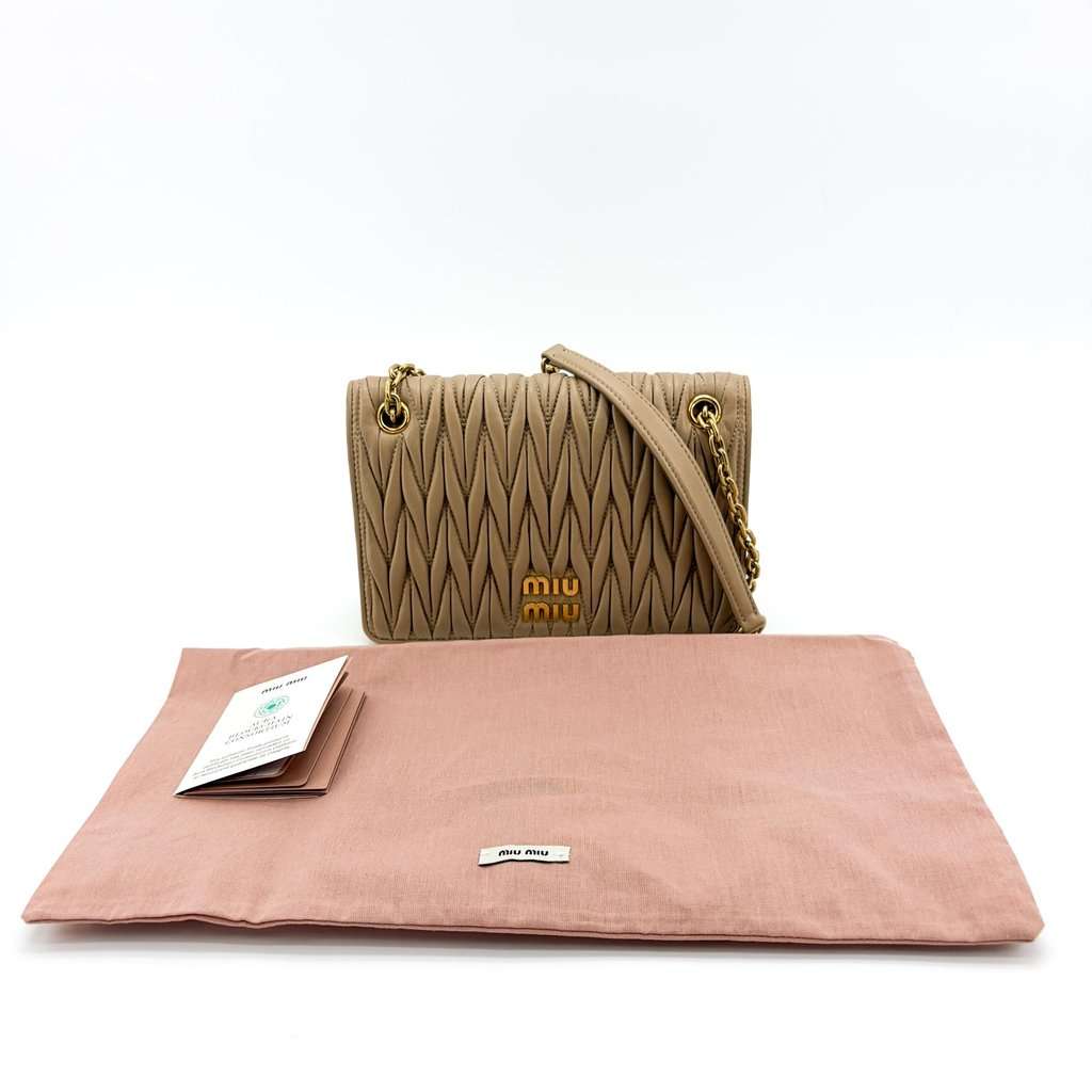 Miu Miu Matelassé Napa Leather Shoulder Bag Oak Beige Leather Very good - Back View