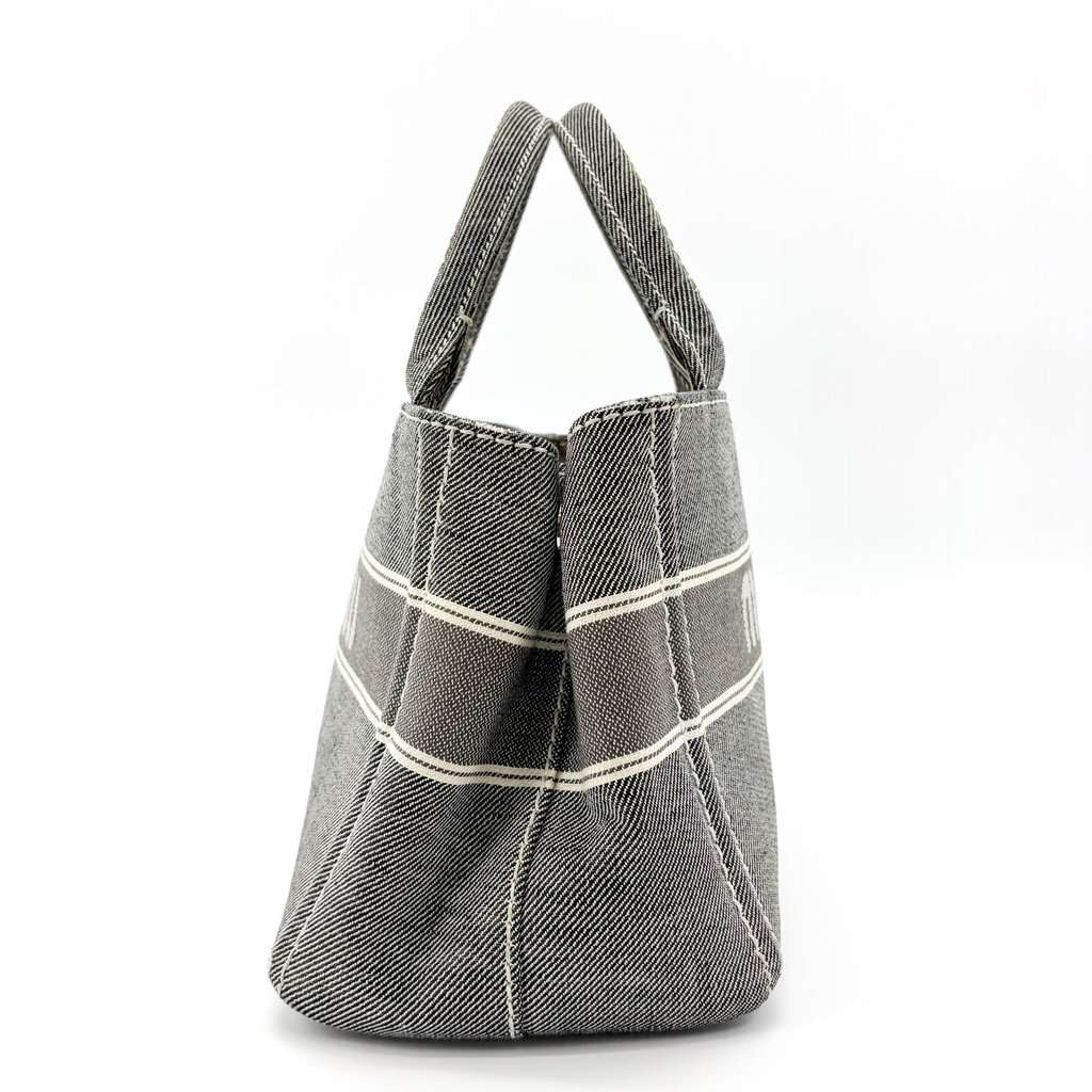 Miu Miu Black Logo Print Denim Tote Bag Black Denim Good - Model View
