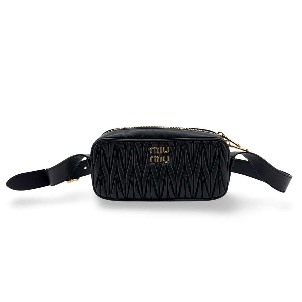 Miu Miu Matelassé Napa Leather Shoulder Bag Black Black Leather Very good - Front View