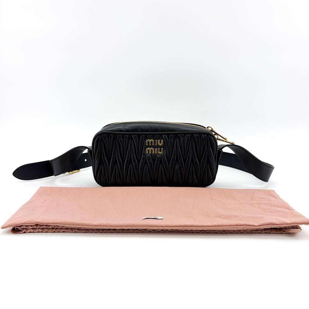 Miu Miu Matelassé Napa Leather Shoulder Bag Black Black Leather Very good - Back View