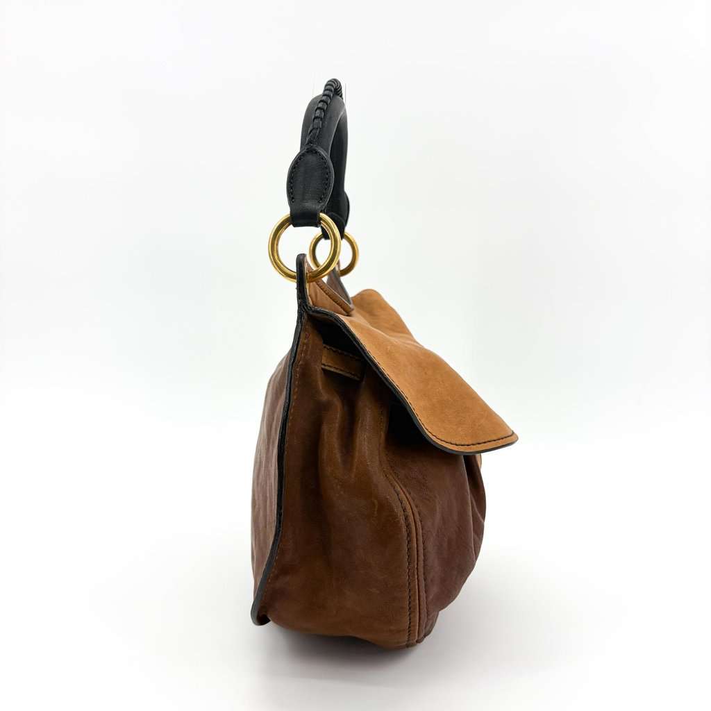 Miu Miu Vintage Hobo Bag Brown Beige Black Leather Good - Box View