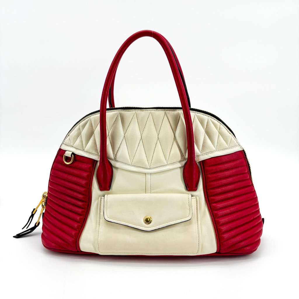 Miu Miu Biker Matelasse Two-Tone Dome Bag Red White Red Leather Good - Inside View