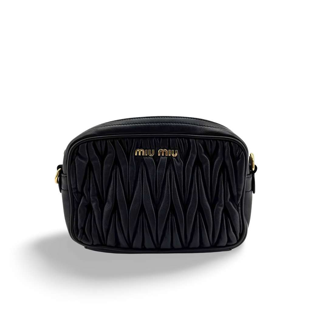 Miu Miu Matelasse Leather Camera Bag Black Black Leather Very good - Front View