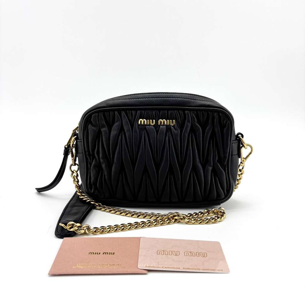 Miu Miu Matelasse Leather Camera Bag Black Black Leather Very good - Back View
