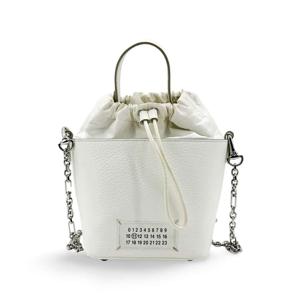 Maison Margiela 5AC Micro Bucket Bag White Silver Leather Fair - Front View