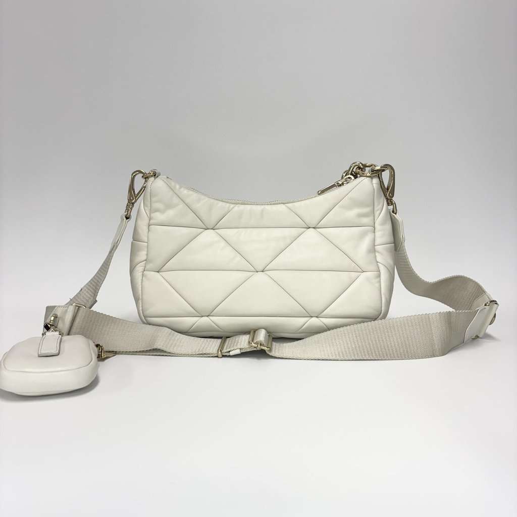 Prada Napa Patch Padded Hobo Bag White Gold Leather Good - Inside View