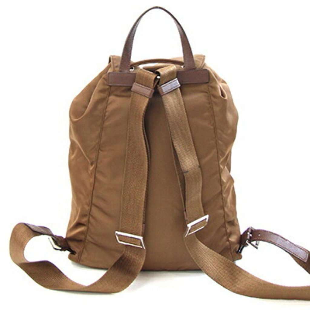 Prada Brown nylon leather triangular backpack Brown Leather Good - Back View