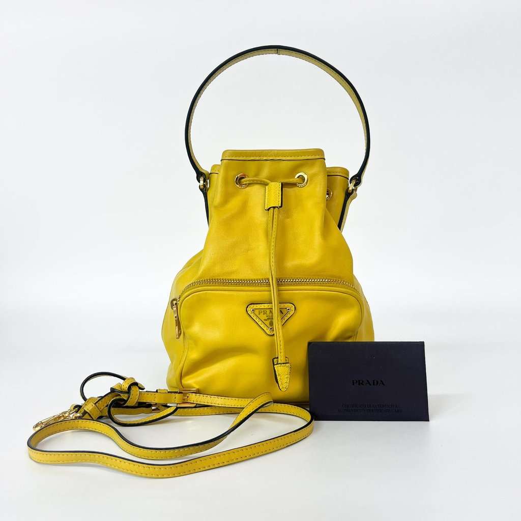 Prada Leather Duet Bucket Bag Yellow Yellow Leather Good - Back View
