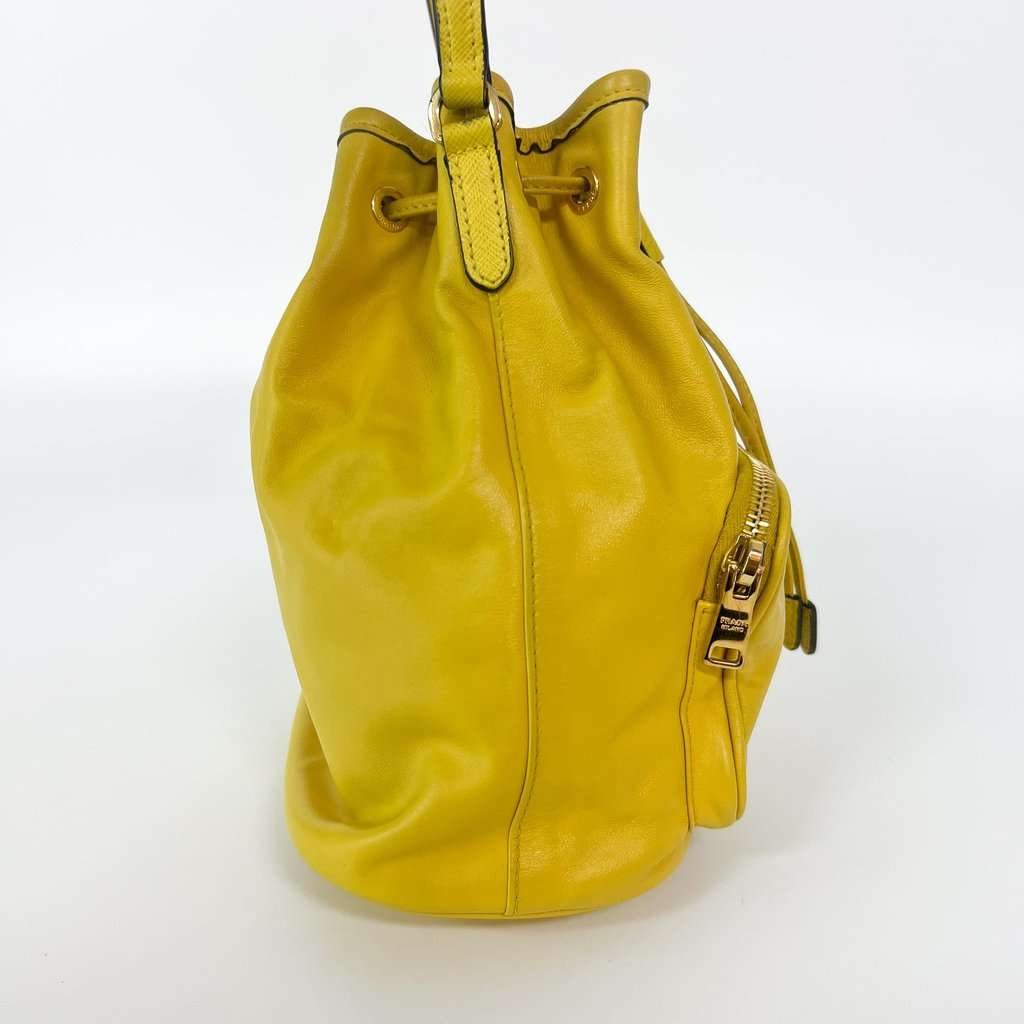 Prada Leather Duet Bucket Bag Yellow Yellow Leather Good - Model View