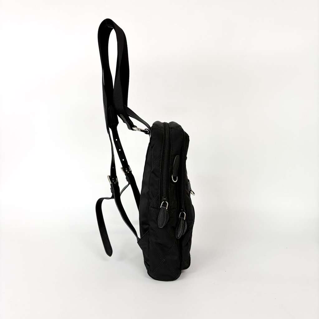 Prada Quilted Nylon Small Backpack Black Black Polyamide Good - Model View