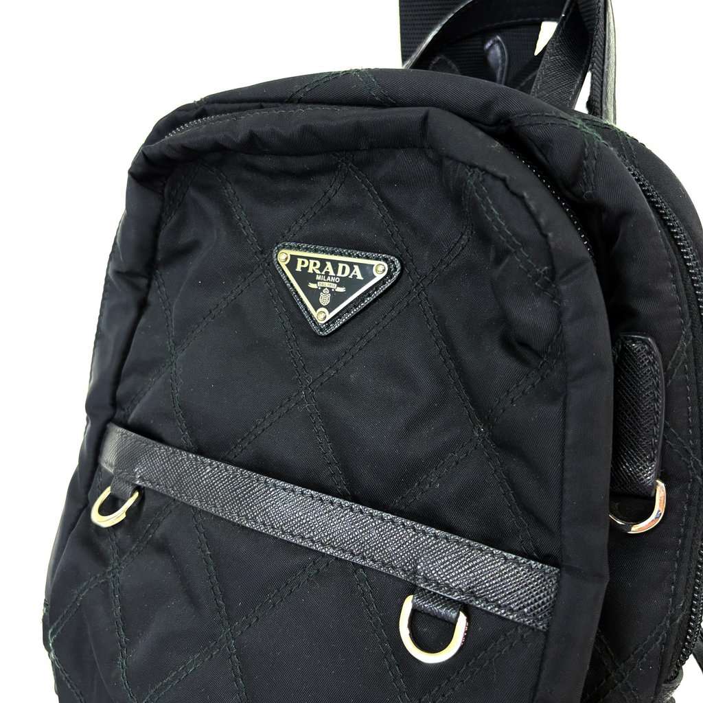 Prada Quilted Nylon Small Backpack Black Black Polyamide Good - Box View