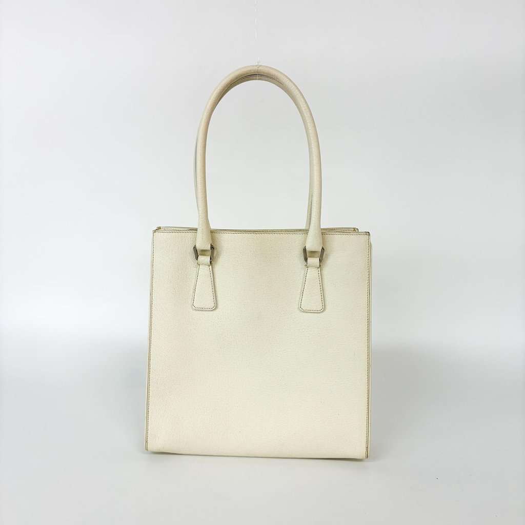 Prada Vitello Phoenix Leather Tote Bag Ivory Ecru Leather Good - Back View