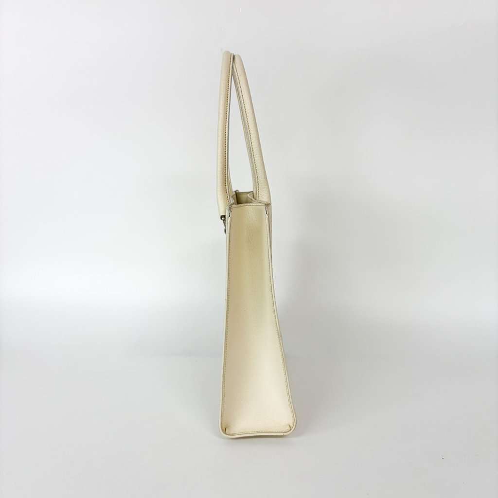 Prada Vitello Phoenix Leather Tote Bag Ivory Ecru Leather Good - Model View