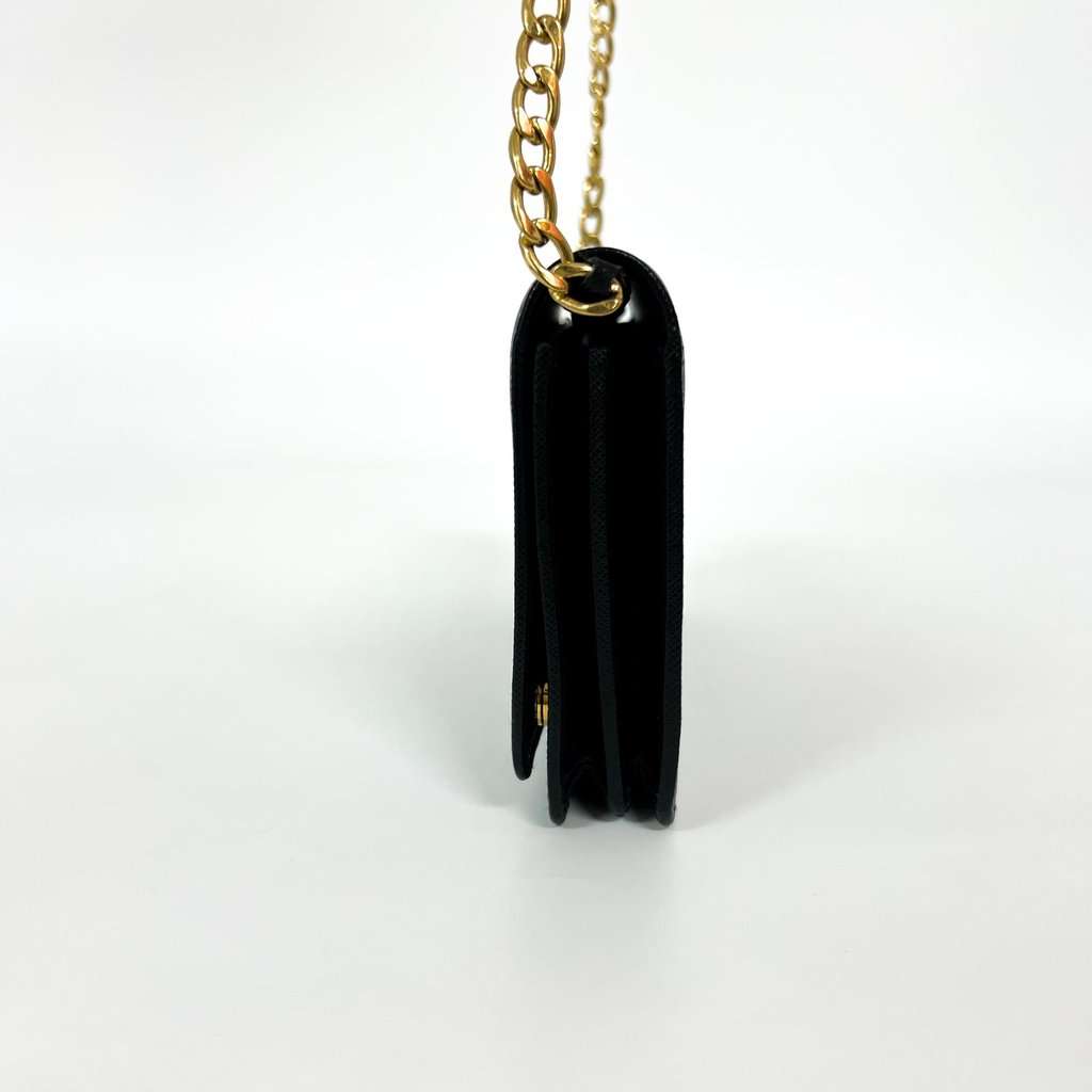 Prada Saffiano leather chain shoulder bag black with gold hardware Black Leather Very good - Box View